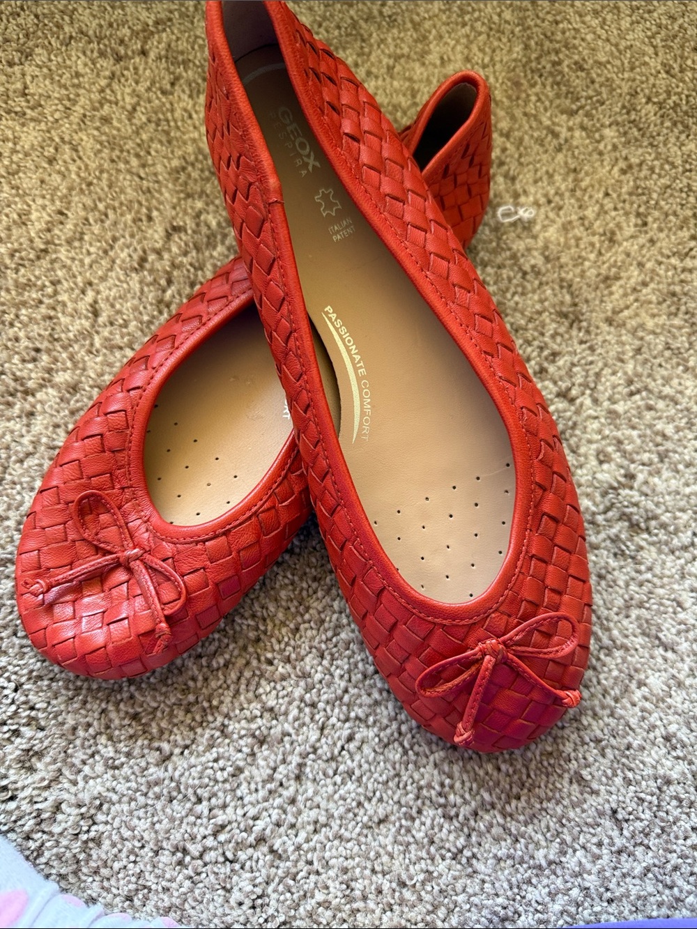 Geox Red Woven Ballet Flats with Bow